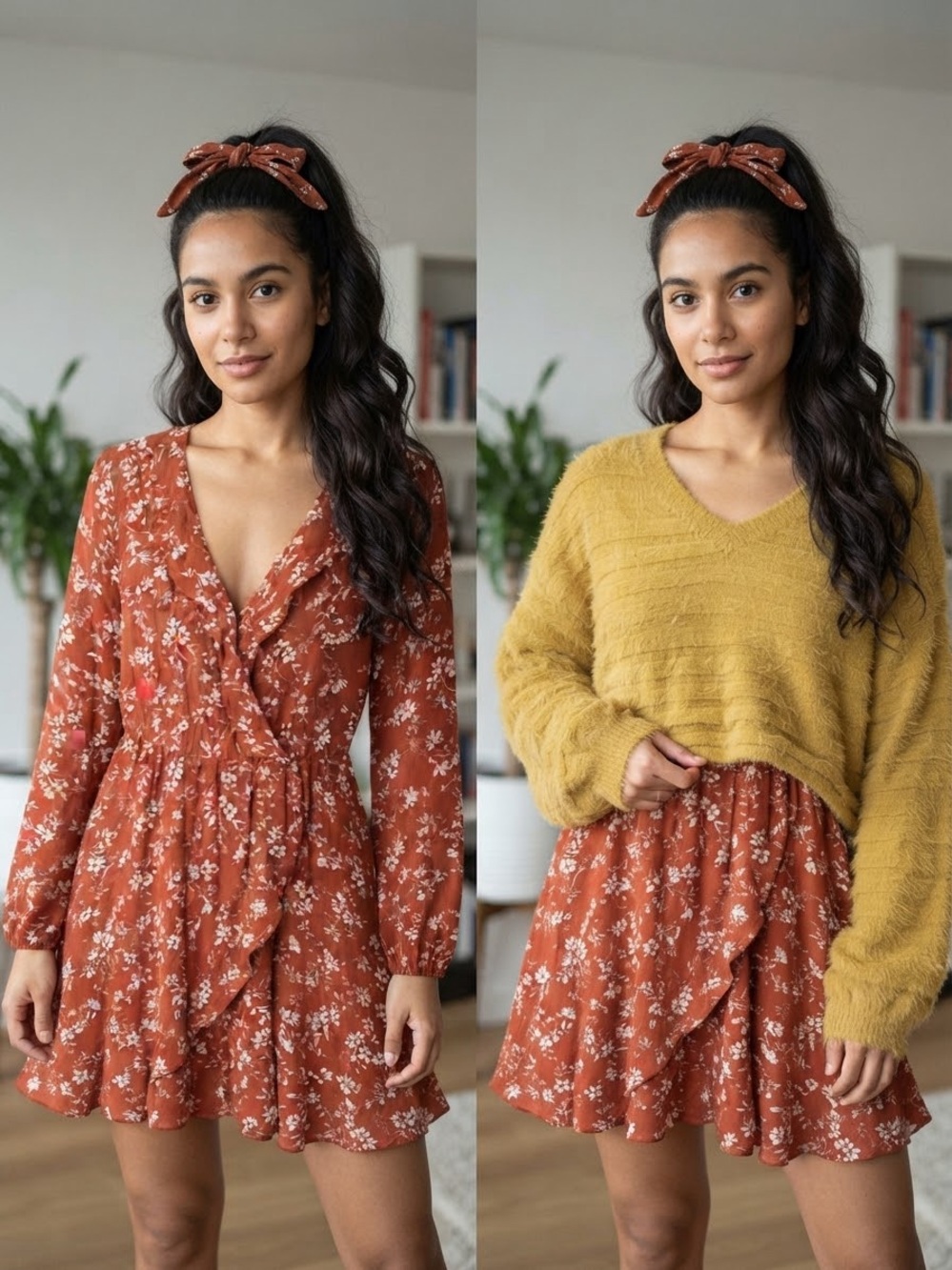 Rust Floral Ruffle Mini Dress - Women's Rust Floral Dress
